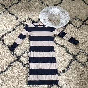 Tan and Navy Blue Bodycon knee length dress